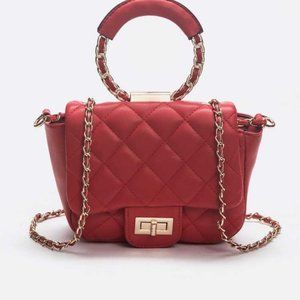 Top Handle Quilted Iconic Shoulder Bag - Red